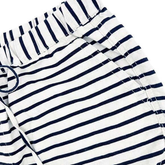 J. Crew Linen Cotton Blend Navy Off White Striped Pull on Shorts Women’s Small - Picture 4 of 10